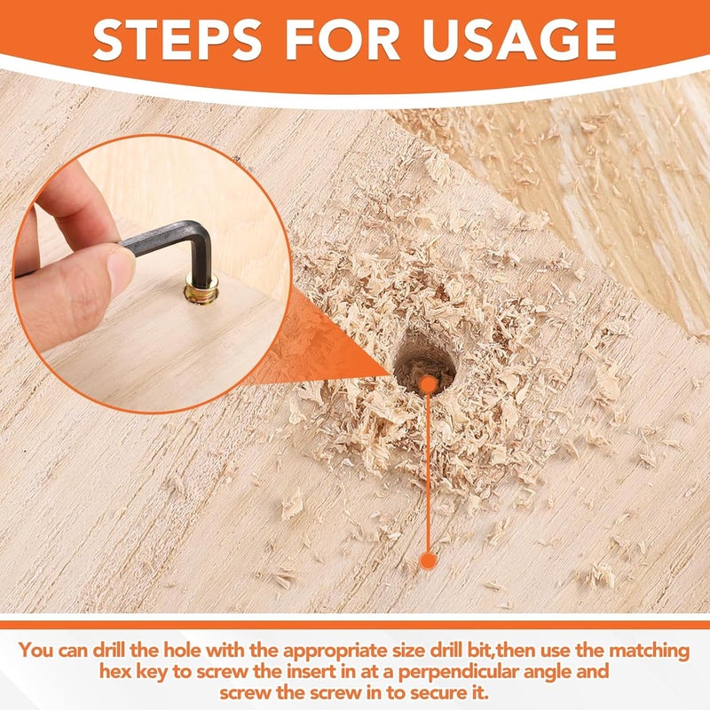 Hapric 32 Sets Threaded Inserts for Wood Furniture Screws - 1/4-20 x 25/32" Inserts and Bolts - Hex Socket Drive - 1/4-20 x 19/32" Screw-in Nuts - Image 5